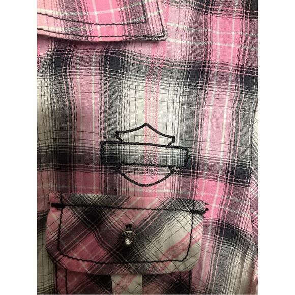 Harley Davidson size Medium pink plaid button top - Picture 3 of 12